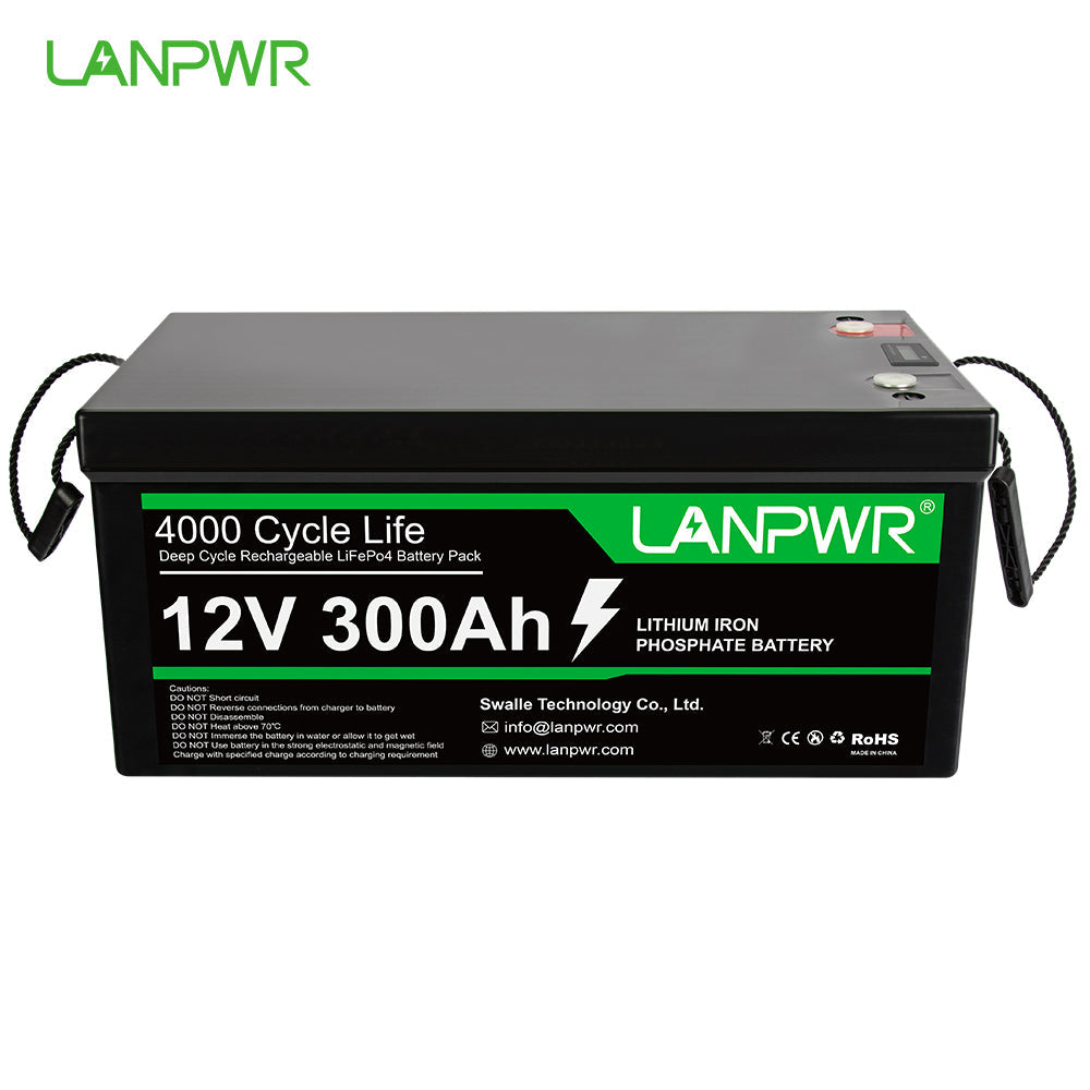 LANPWR 12V 300Ah Built-in 200A BMS, Max 2560W Power Output, 4000+ Deep Cycles 100% DOD, 10-Year Lifetime, Perfect for Off-Grid, RV, Camper, Solar System, Electric Boat